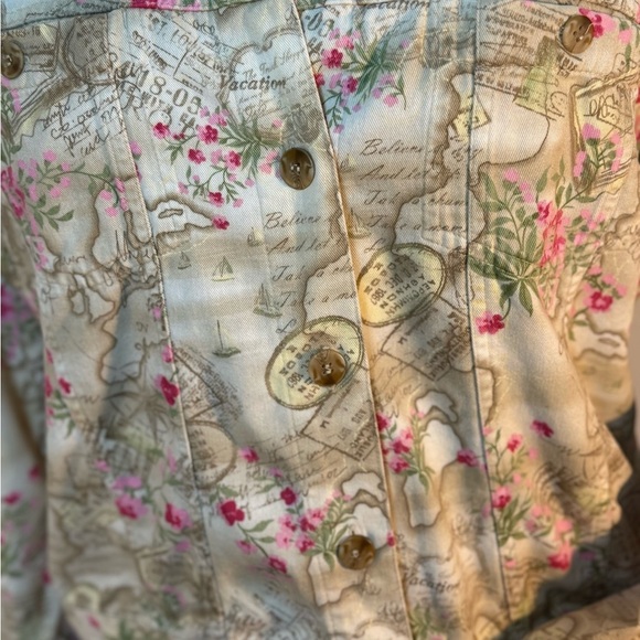 Christopher & Banks Size Lg Floral Map Print Jacket Travel Vacation Style - Picture 3 of 5